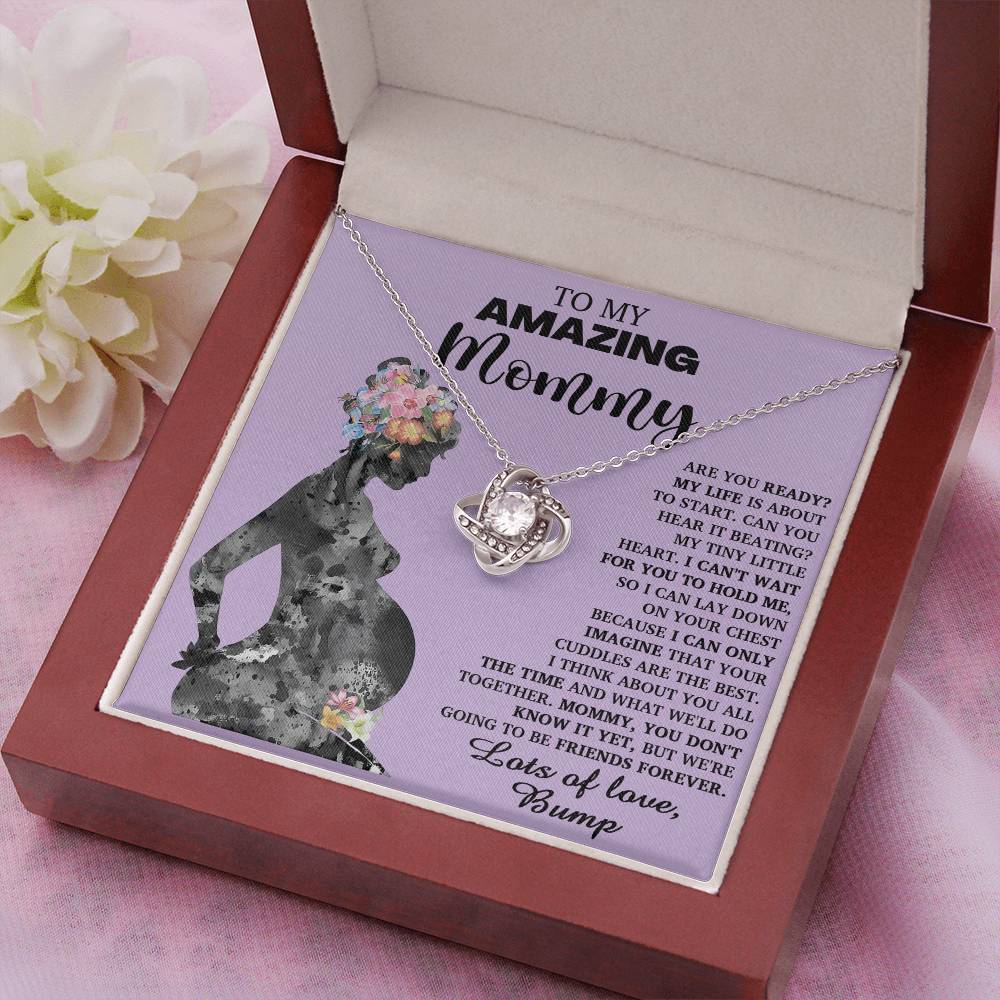 To My Amazing Mommy Necklace For Mothe's Day Jewelry For Mom, Gift For Mommy From Baby Bump, Pregnancy Gift For Mommy Love Knot Necklace With Meaningful Message Card And Box.