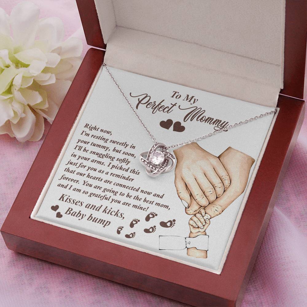 To My Perfect Mommy Necklace, Expecting Momma Gift For Mother's Day, Gift For Pregnant Mom, Love Kisses And Kicks, Baby Bump Necklaces With Meaningful Messages Card Inside.