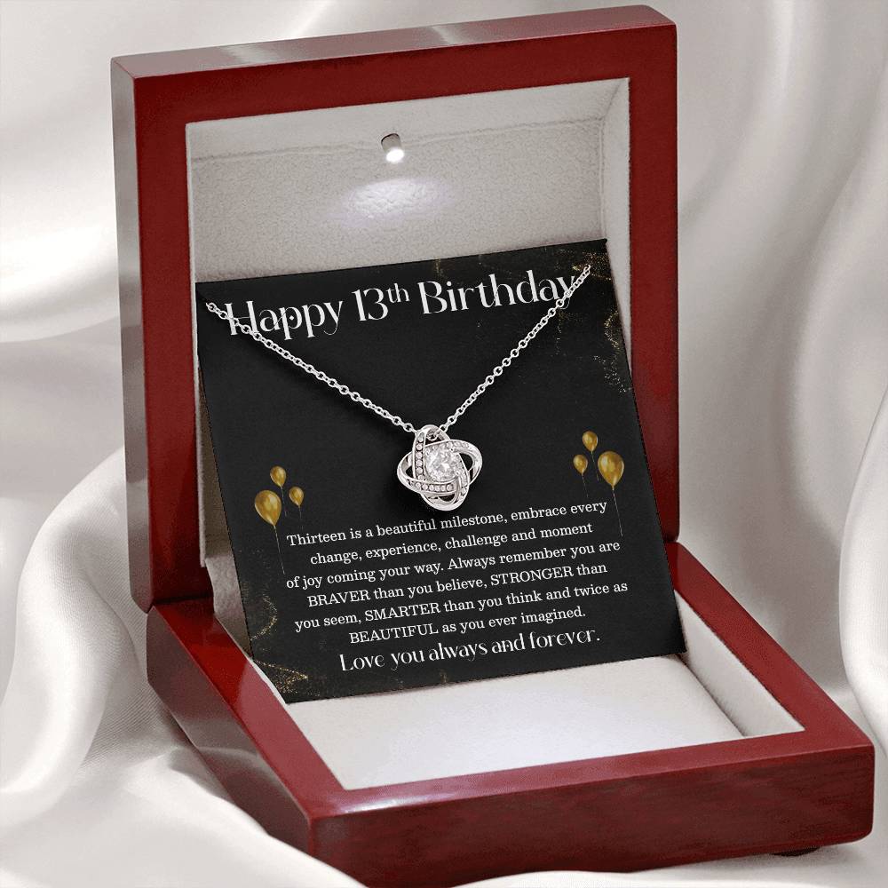 13th Birthday Necklace for Teen Girl – Elegant Gold Balloon Card Gift