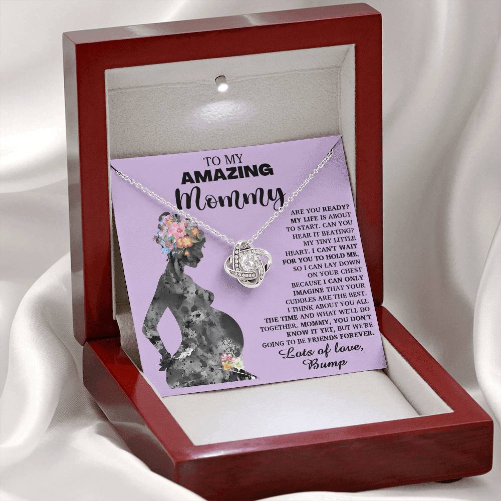 To My Amazing Mommy Necklace For Mothe's Day Jewelry For Mom, Gift For Mommy From Baby Bump, Pregnancy Gift For Mommy Love Knot Necklace With Meaningful Message Card And Box.