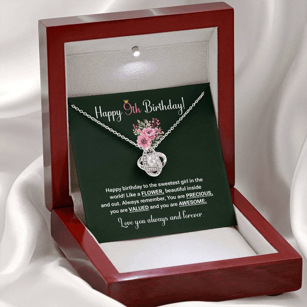 9th Birthday Necklace Gift for Girl – Sweet Message Card Jewelry