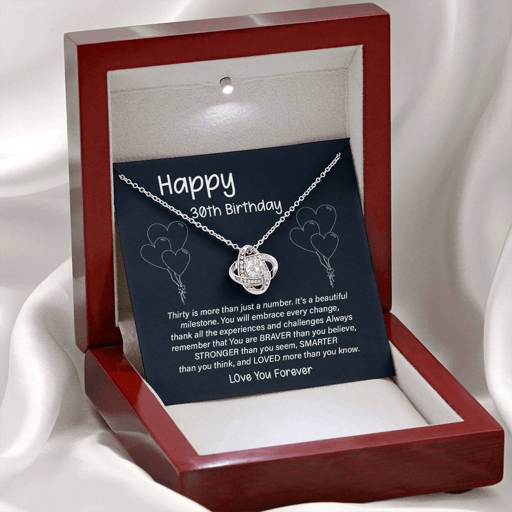 30th Birthday Gift for Her – Infinity Knot Necklace with Message Card