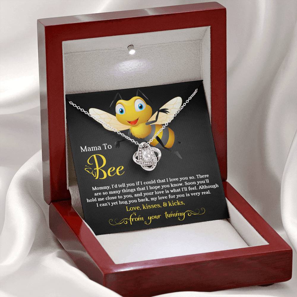 Mama To Bee Necklace For Mothe's Day Jewelry For Mom, Gift For Mommy From Baby Bump, Pregnancy Gift For Mommy Love Knot Necklace With Meaningful Message Card And Box.