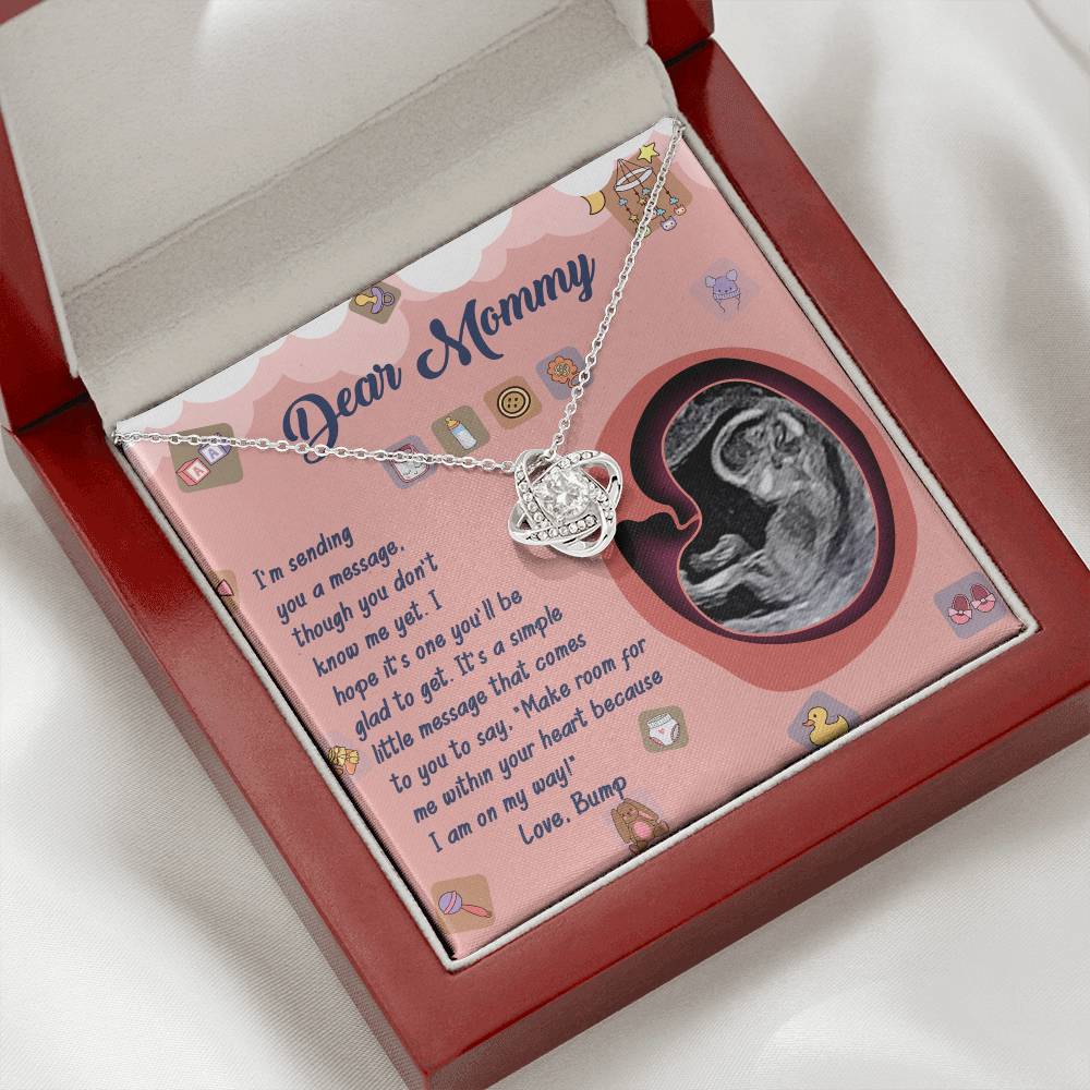 Dear Mommy Necklace For Mothe's Day Jewelry For Mom, Gift For Mommy From Baby Bump, Pregnancy Gift For Mommy Love Knot Necklace With Meaningful Message Card And Box.