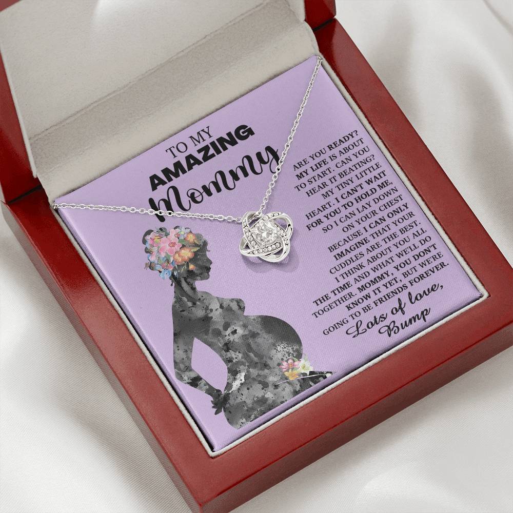 To My Amazing Mommy Necklace For Mothe's Day Jewelry For Mom, Gift For Mommy From Baby Bump, Pregnancy Gift For Mommy Love Knot Necklace With Meaningful Message Card And Box.