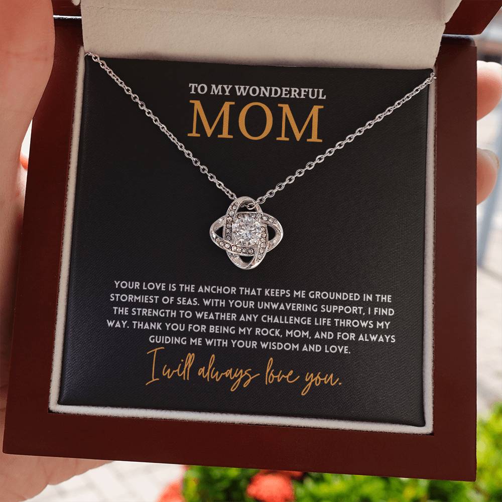 To My Wonderful Mom, Anchor Of Love Necklace Gift Engraved Love And Strength Pendant Best Mother's Day Rock And Anchor Necklace Best Unwavering Support Tribute Necklace Unique Mother's Day Love And Guidance Necklace