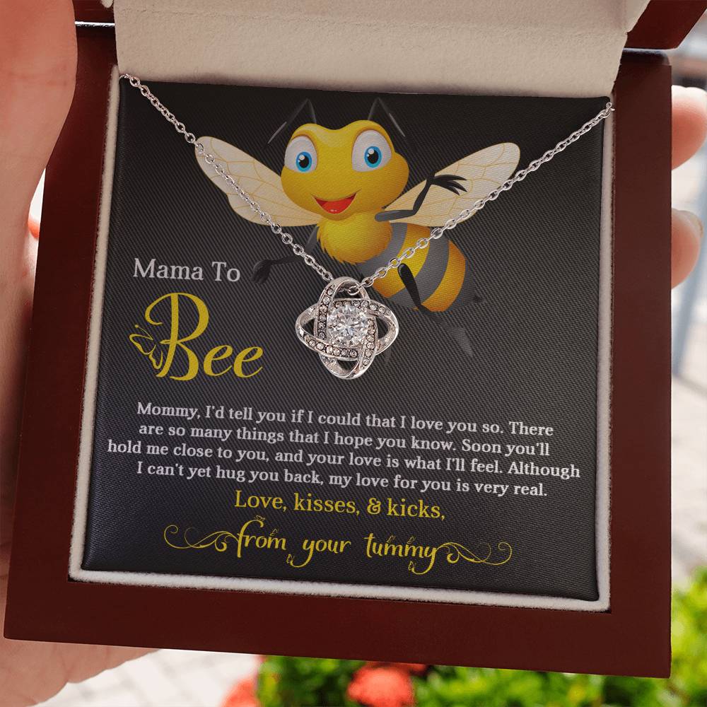 Mama To Bee Necklace For Mothe's Day Jewelry For Mom, Gift For Mommy From Baby Bump, Pregnancy Gift For Mommy Love Knot Necklace With Meaningful Message Card And Box.