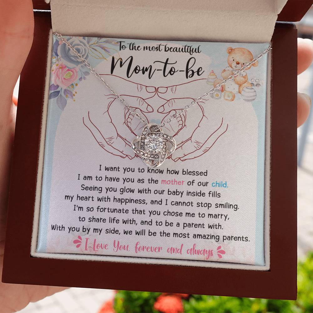 To The Most Beautiful Mom To Be Necklace Gift For Mothe's Day Jewelry For Mom, Gift For Mommy From Baby Bump, Pregnancy Gift For Mommy 925 Silver Necklace Love Knot Necklace With Meaningful Message Card And Box.