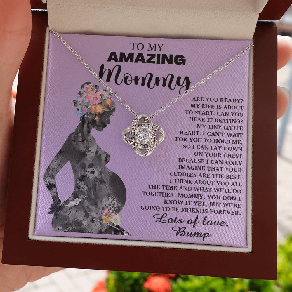 To My Amazing Mommy Necklace For Mothe's Day Jewelry For Mom, Gift For Mommy From Baby Bump, Pregnancy Gift For Mommy Love Knot Necklace With Meaningful Message Card And Box.