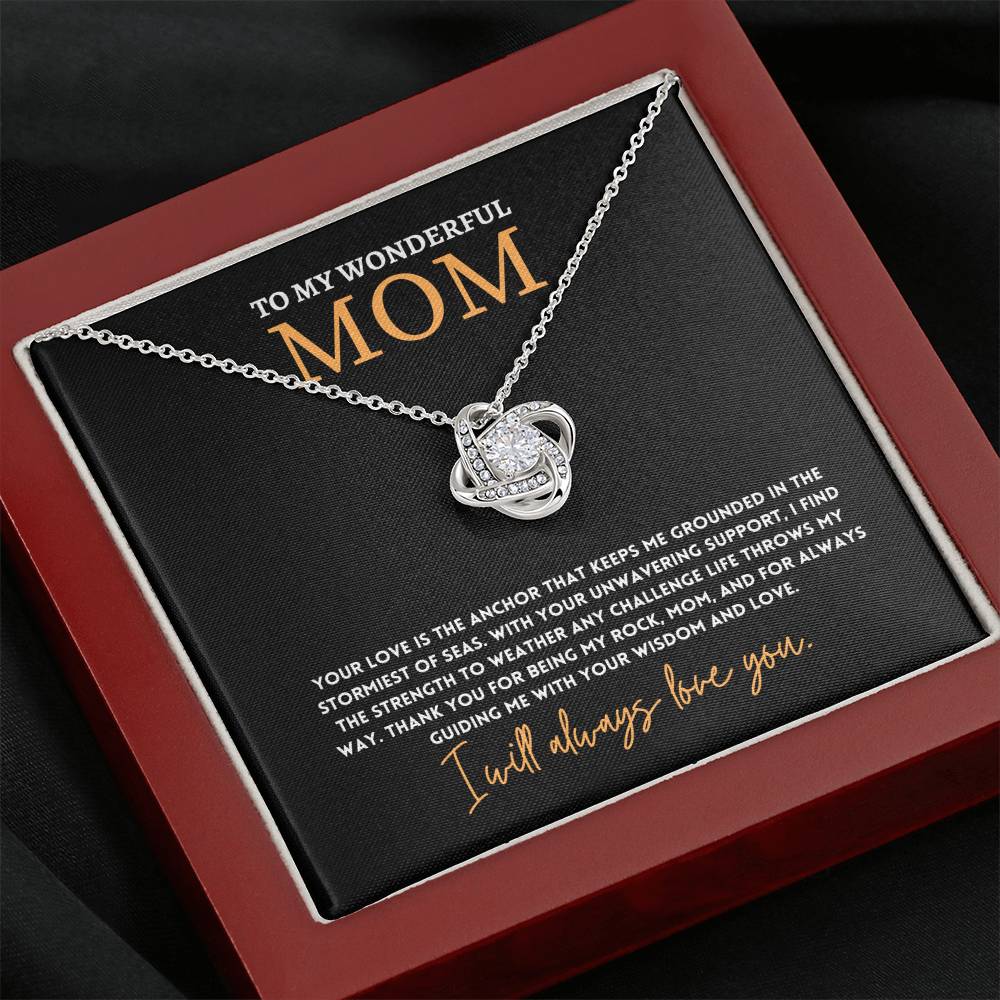 To My Wonderful Mom, Anchor Of Love Necklace Gift Engraved Love And Strength Pendant Best Mother's Day Rock And Anchor Necklace Best Unwavering Support Tribute Necklace Unique Mother's Day Love And Guidance Necklace