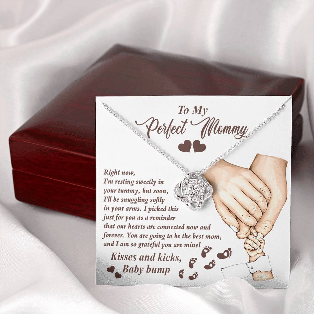 To My Perfect Mommy Necklace, Expecting Momma Gift For Mother's Day, Gift For Pregnant Mom, Love Kisses And Kicks, Baby Bump Necklaces With Meaningful Messages Card Inside.