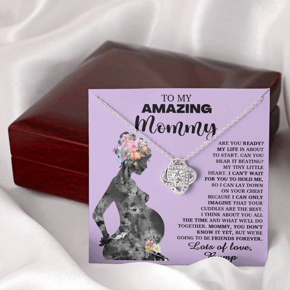 To My Amazing Mommy Necklace For Mothe's Day Jewelry For Mom, Gift For Mommy From Baby Bump, Pregnancy Gift For Mommy Love Knot Necklace With Meaningful Message Card And Box.