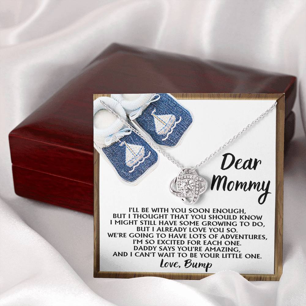 Dear Mommy Necklace Gift For Mom On Her Mother's Day, Birthday Jewelry Gift, Gift For Mommy From Baby Bump, Pregnancy Gift For Mommy 925 Silver Necklace Love Knot Necklace With Meaningful Message Card And Box.