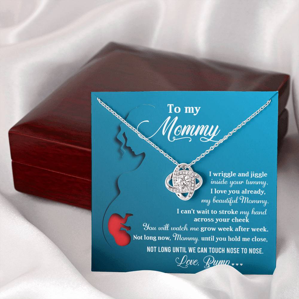 To My Mommy Necklace For Mothe's Day Jewelry For Mom, Gift For Mommy From Baby Bump, Pregnancy Gift For Mommy Love Knot Necklace With Meaningful Message Card And Box.