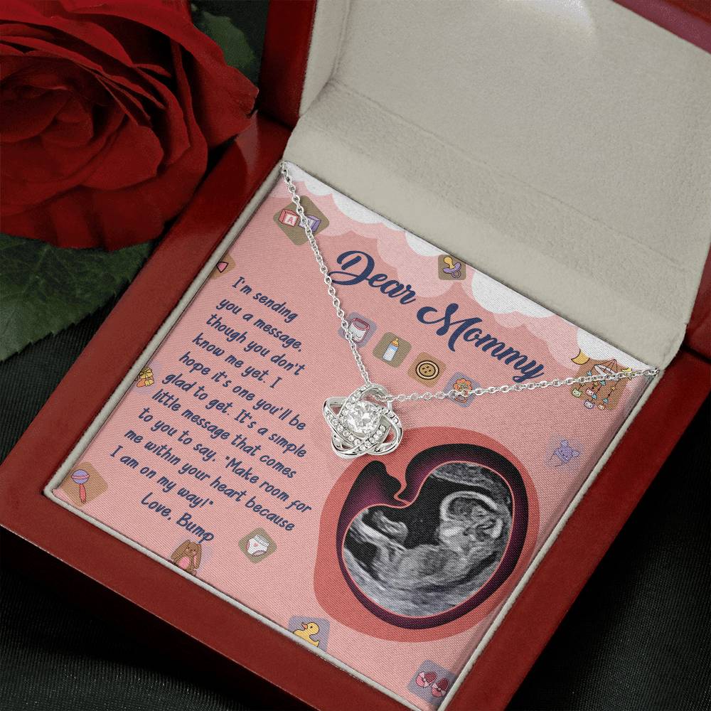 Dear Mommy Necklace For Mothe's Day Jewelry For Mom, Gift For Mommy From Baby Bump, Pregnancy Gift For Mommy Love Knot Necklace With Meaningful Message Card And Box.