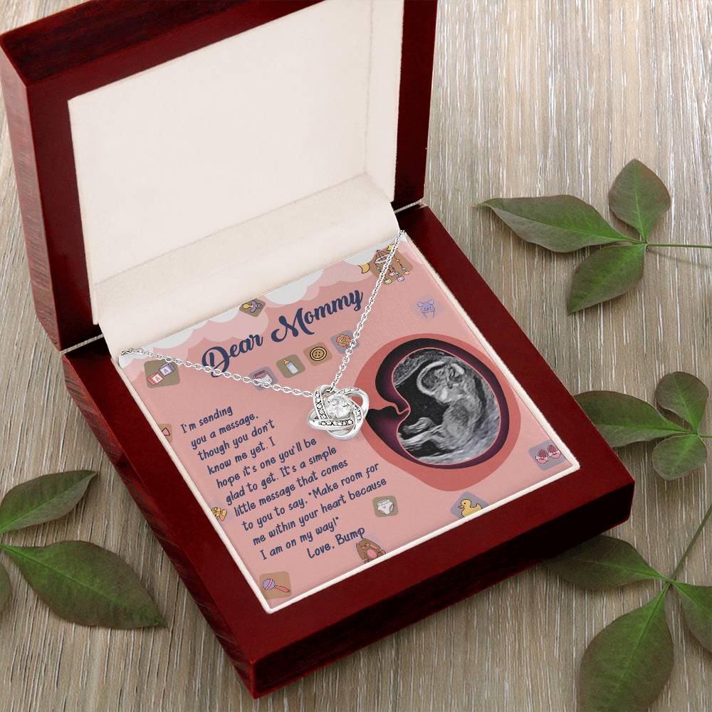 Dear Mommy Necklace For Mothe's Day Jewelry For Mom, Gift For Mommy From Baby Bump, Pregnancy Gift For Mommy Love Knot Necklace With Meaningful Message Card And Box.