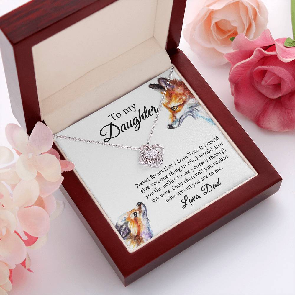 Daughter Necklace Gift from Dad – Love Knot Pendant with Heartfelt Message Card