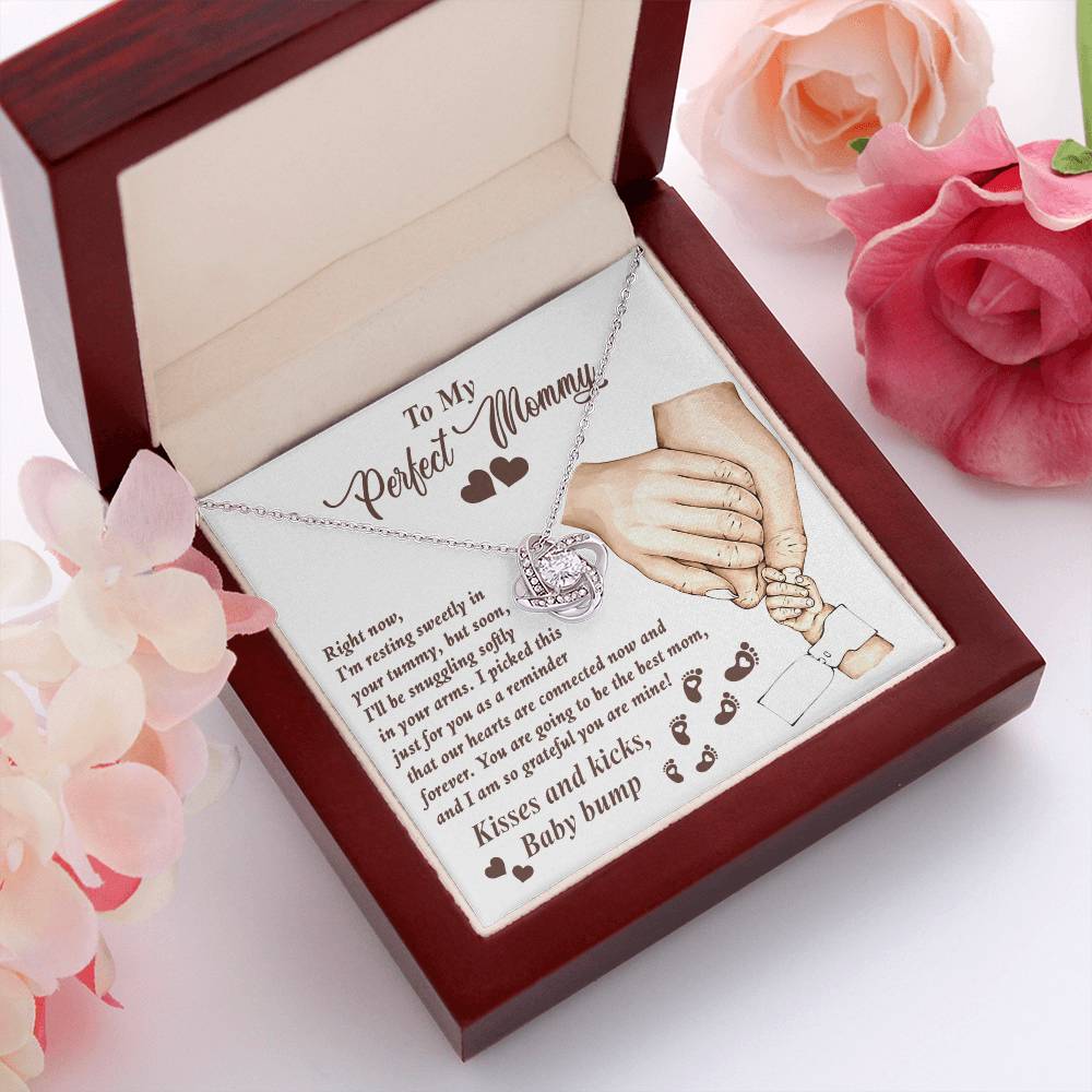 To My Perfect Mommy Necklace, Expecting Momma Gift For Mother's Day, Gift For Pregnant Mom, Love Kisses And Kicks, Baby Bump Necklaces With Meaningful Messages Card Inside.