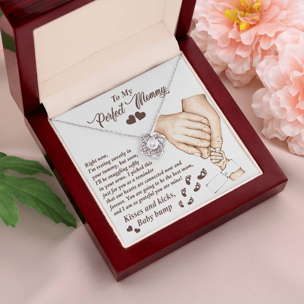 To My Perfect Mommy Necklace, Expecting Momma Gift For Mother's Day, Gift For Pregnant Mom, Love Kisses And Kicks, Baby Bump Necklaces With Meaningful Messages Card Inside.