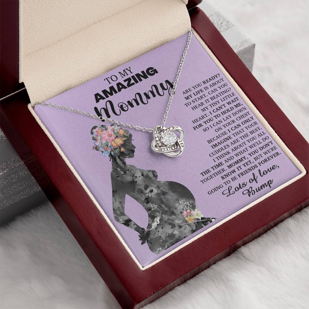 To My Amazing Mommy Necklace For Mothe's Day Jewelry For Mom, Gift For Mommy From Baby Bump, Pregnancy Gift For Mommy Love Knot Necklace With Meaningful Message Card And Box.