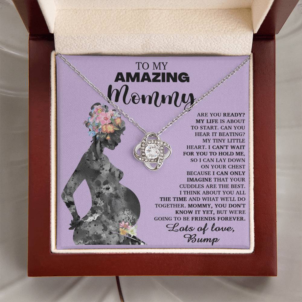 To My Amazing Mommy Necklace For Mothe's Day Jewelry For Mom, Gift For Mommy From Baby Bump, Pregnancy Gift For Mommy Love Knot Necklace With Meaningful Message Card And Box.