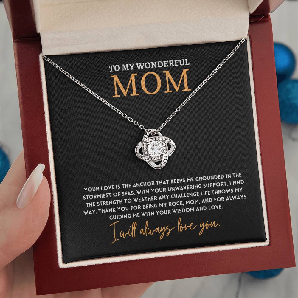 To My Wonderful Mom, Anchor Of Love Necklace Gift Engraved Love And Strength Pendant Best Mother's Day Rock And Anchor Necklace Best Unwavering Support Tribute Necklace Unique Mother's Day Love And Guidance Necklace