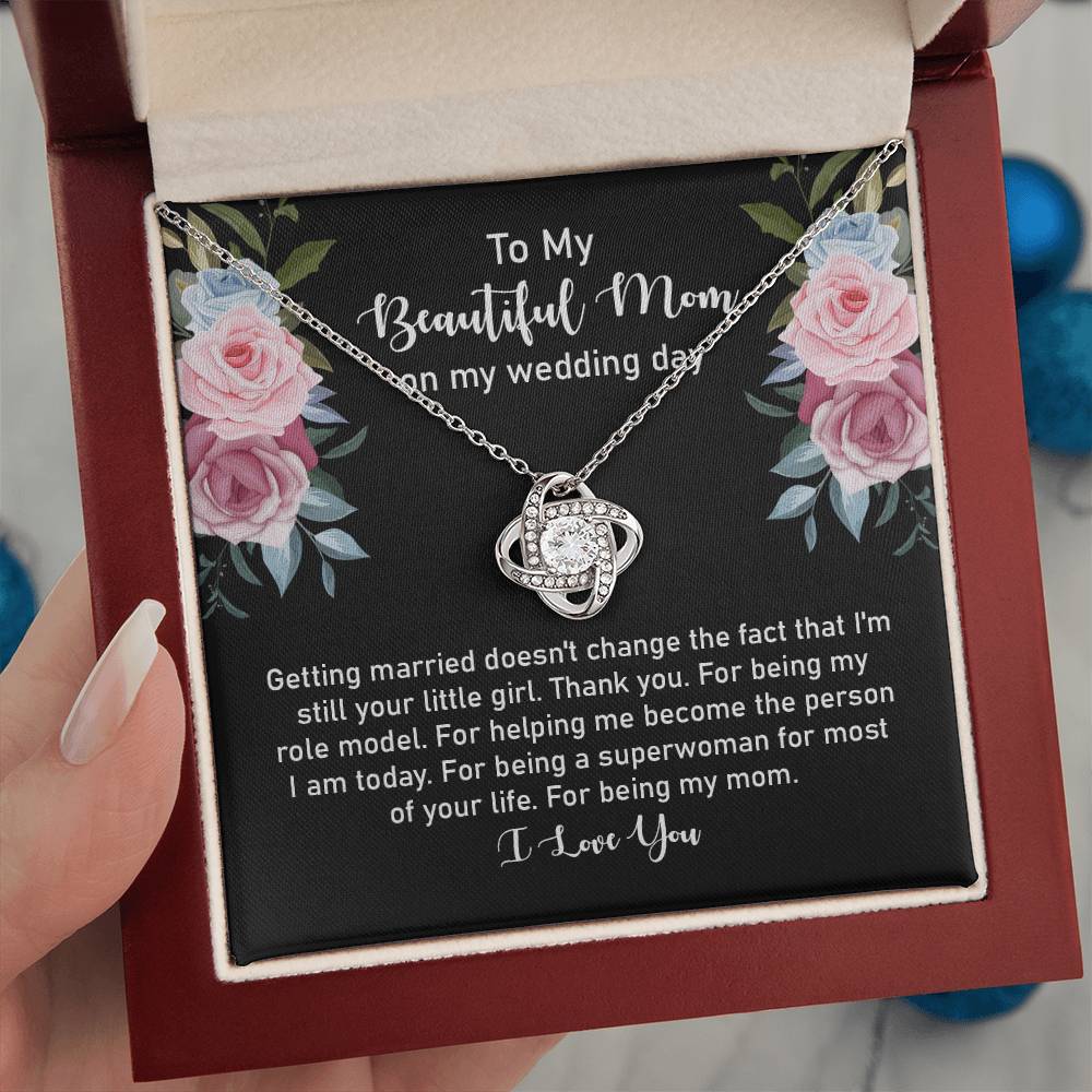 Wedding Day Gift for Mom from Daughter – Love Knot Necklace with Heartfelt Message Card