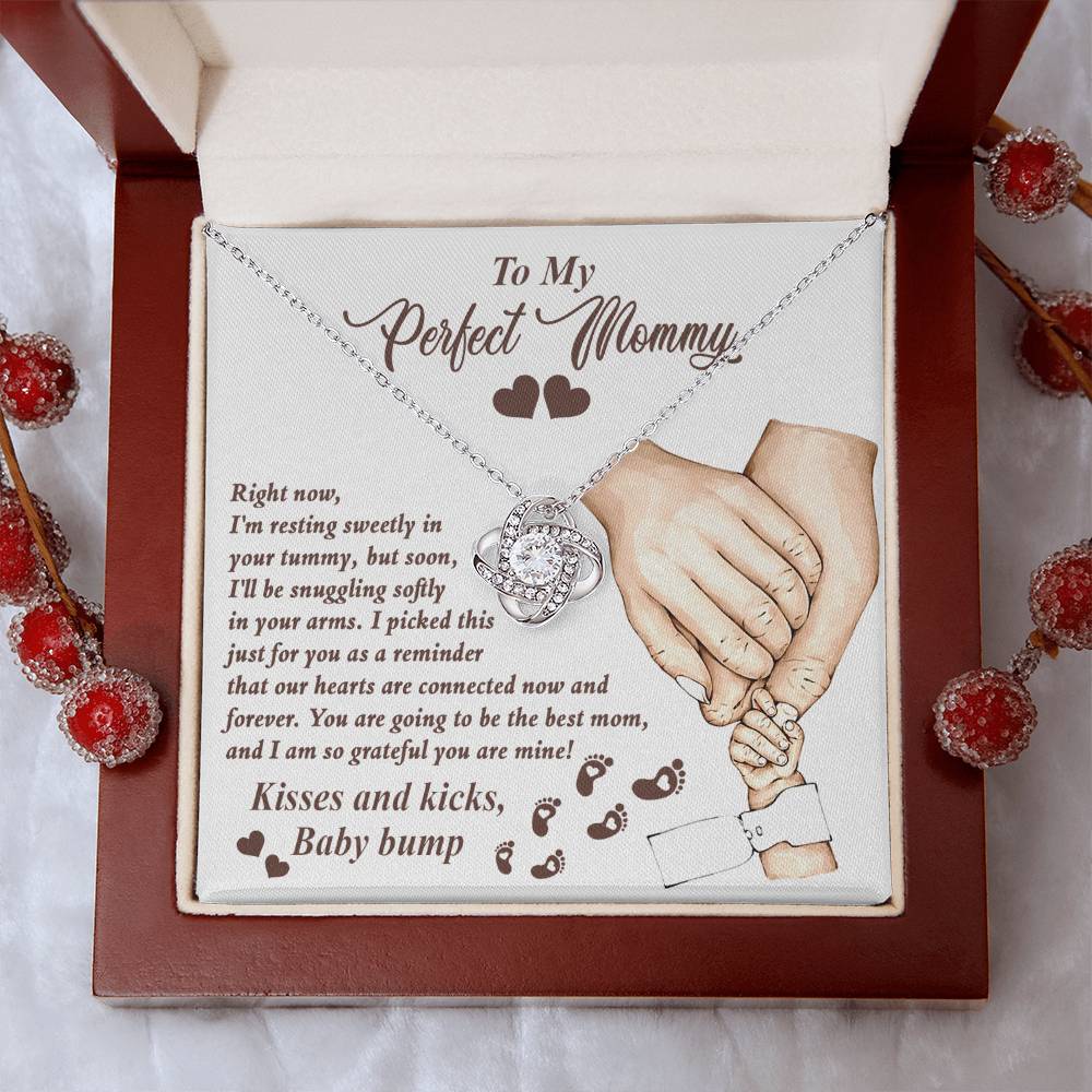 To My Perfect Mommy Necklace, Expecting Momma Gift For Mother's Day, Gift For Pregnant Mom, Love Kisses And Kicks, Baby Bump Necklaces With Meaningful Messages Card Inside.