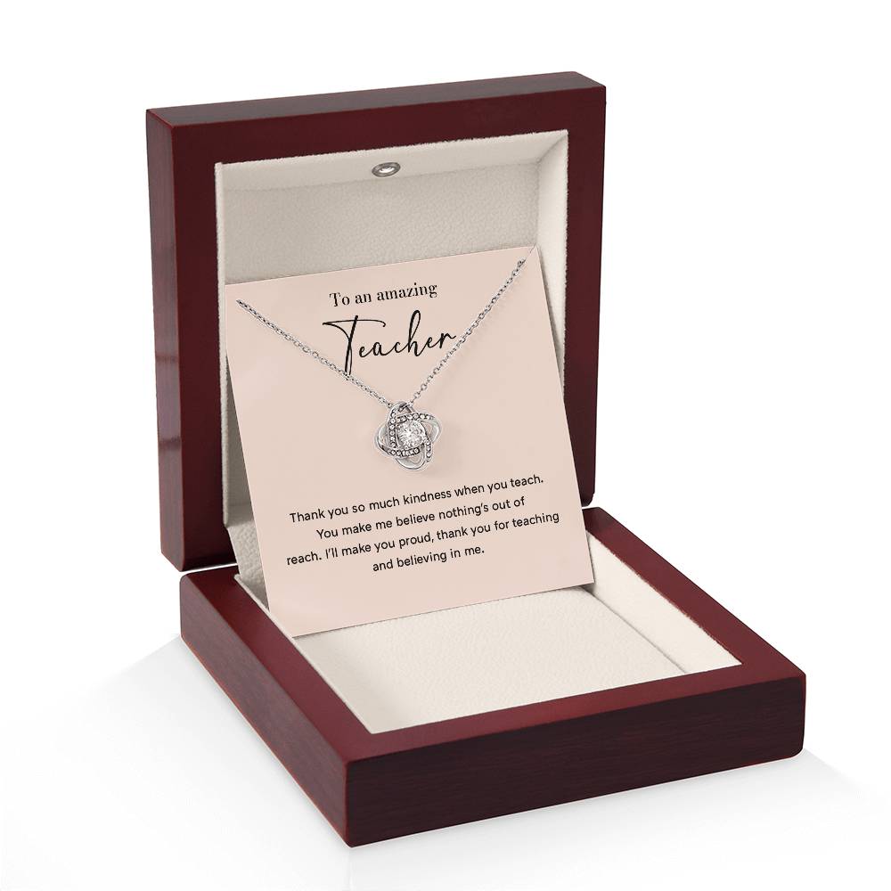Amazing Teacher Love Knot Necklace with Thank You Card