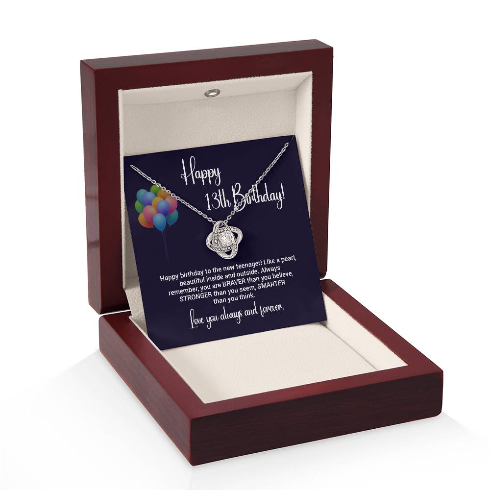 13th Birthday Necklace Gift for Teen Girl – Brave Smart Loved Card