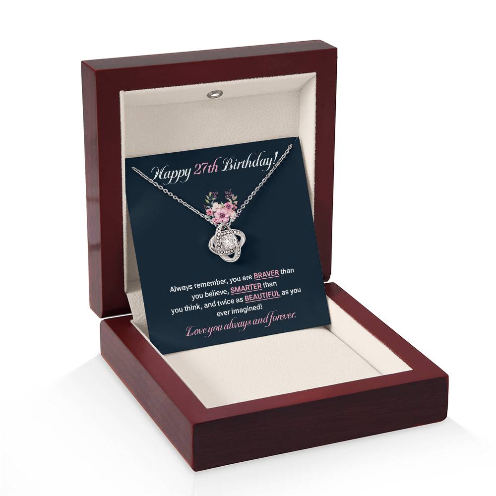 27th Birthday Necklace Gift for Her – Love Knot Pendant Jewelry