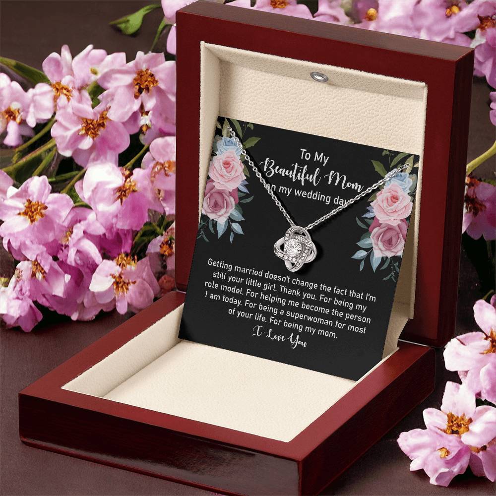 Wedding Day Gift for Mom from Daughter – Love Knot Necklace with Heartfelt Message Card