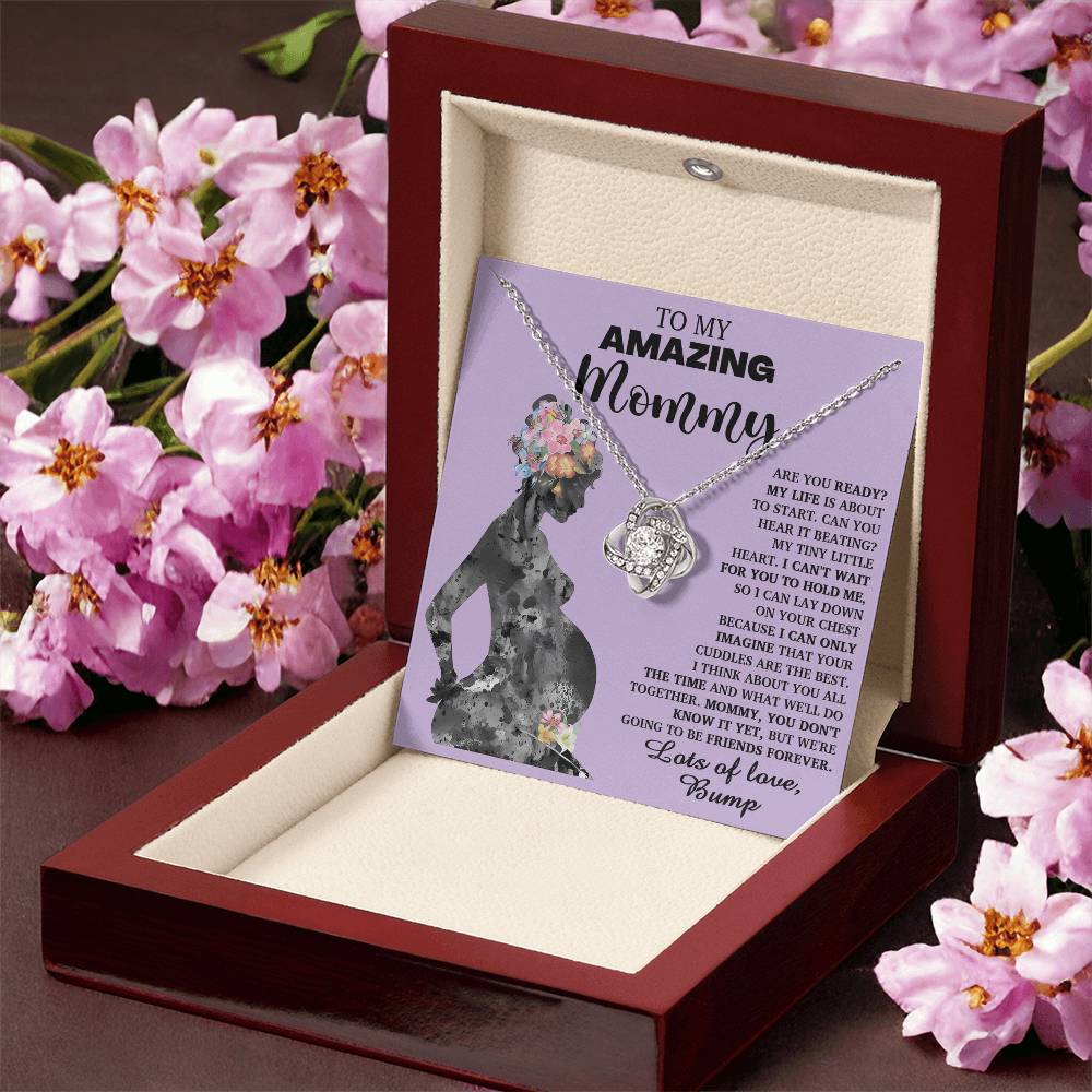 To My Amazing Mommy Necklace For Mothe's Day Jewelry For Mom, Gift For Mommy From Baby Bump, Pregnancy Gift For Mommy Love Knot Necklace With Meaningful Message Card And Box.