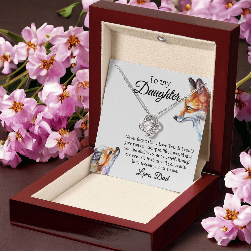 Daughter Necklace Gift from Dad – Love Knot Pendant with Heartfelt Message Card