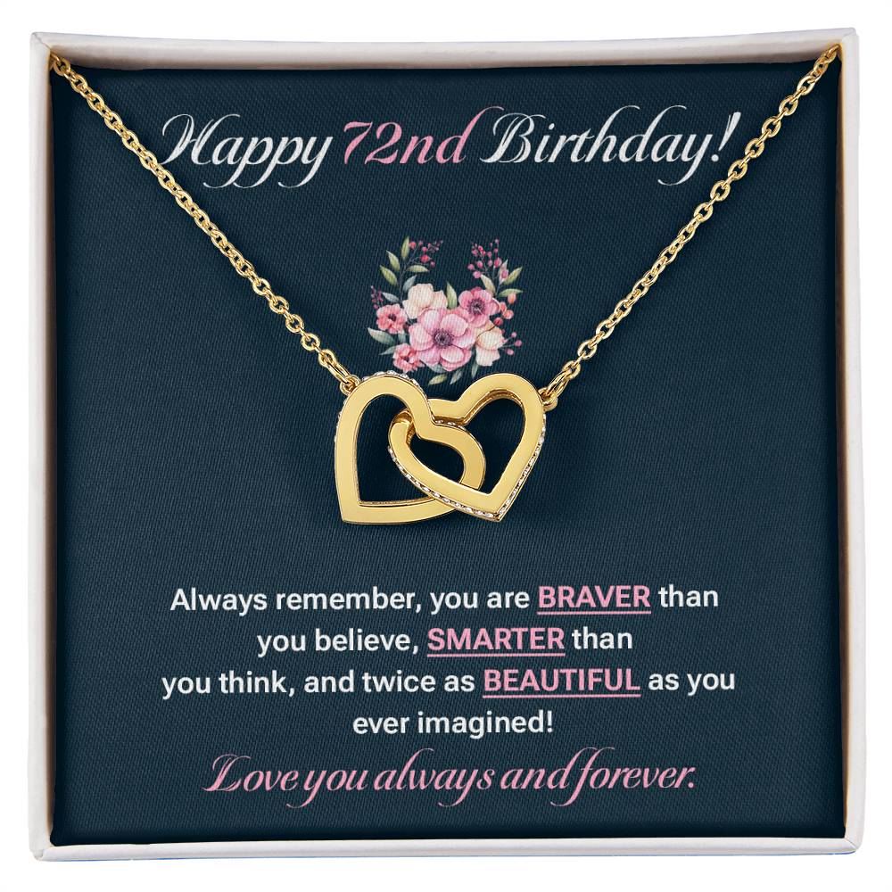 72nd Birthday Necklace Gift for Her – Elegant Hearts & Message Card
