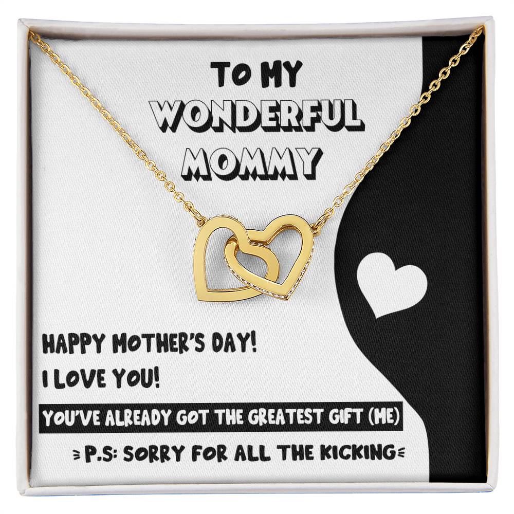 To My Wonderful Mommy Necklace For Mothe's Day Jewelry For Mom, Gift For Mommy From Baby Bump, Pregnancy Gift For Mommy Interlocking Necklace With Meaningful Message Card And Box.