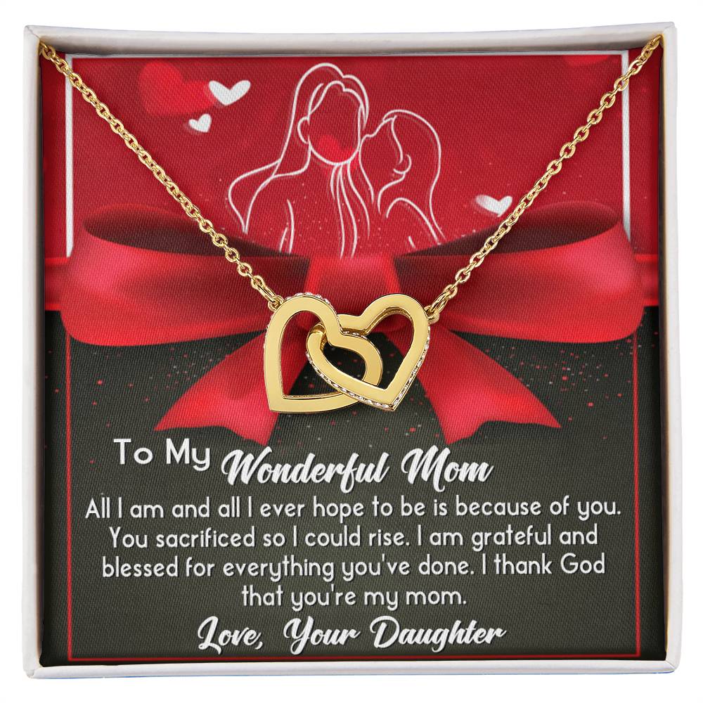 To My Wonderful Mom Necklace Gift For Mothe's Day Jewelry From Daughter, Birthday Gift For Mom With Message Card And Gift Box 925 Silver Necklace Interlocking Necklace With Meaningful Message Card And Box.