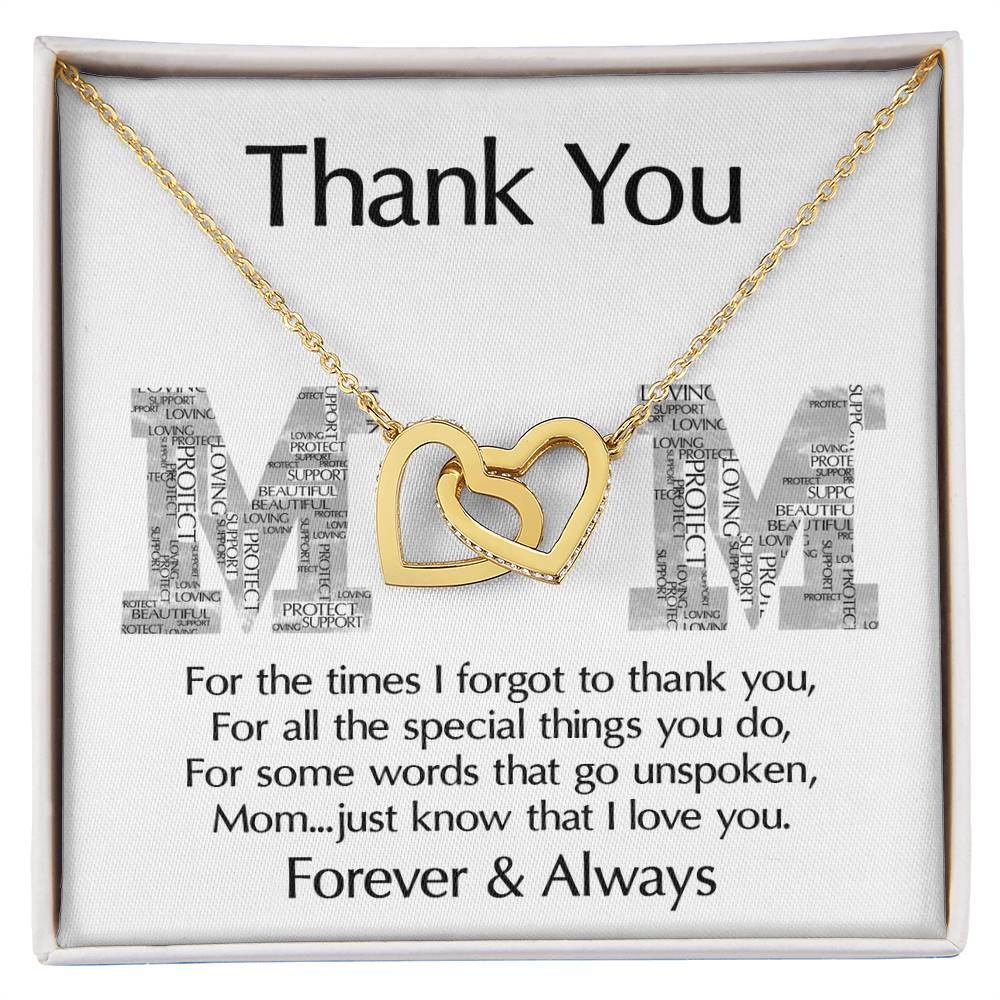 Thank You Mom Heart Necklace with Sentimental Message Card