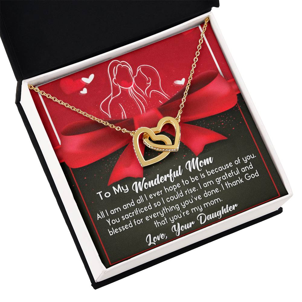 To My Wonderful Mom Necklace Gift For Mothe's Day Jewelry From Daughter, Birthday Gift For Mom With Message Card And Gift Box 925 Silver Necklace Interlocking Necklace With Meaningful Message Card And Box.