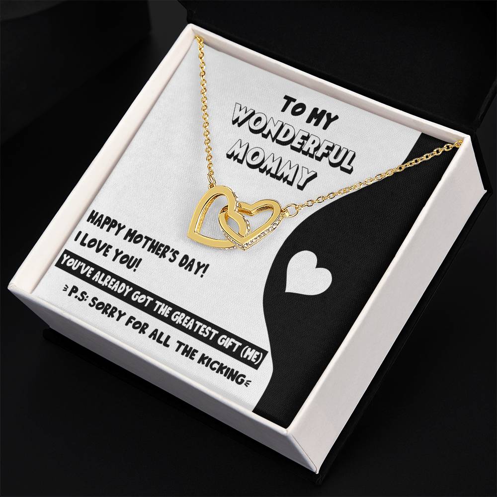 To My Wonderful Mommy Necklace For Mothe's Day Jewelry For Mom, Gift For Mommy From Baby Bump, Pregnancy Gift For Mommy Interlocking Necklace With Meaningful Message Card And Box.