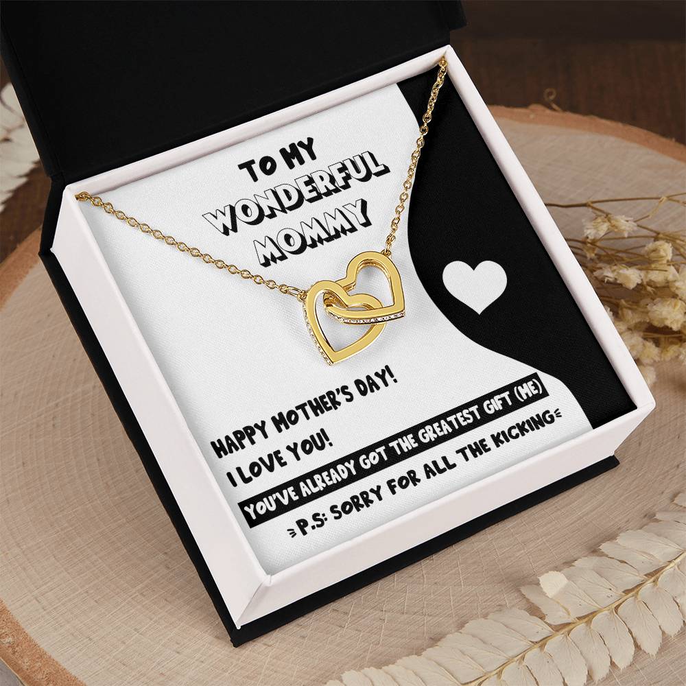 To My Wonderful Mommy Necklace For Mothe's Day Jewelry For Mom, Gift For Mommy From Baby Bump, Pregnancy Gift For Mommy Interlocking Necklace With Meaningful Message Card And Box.