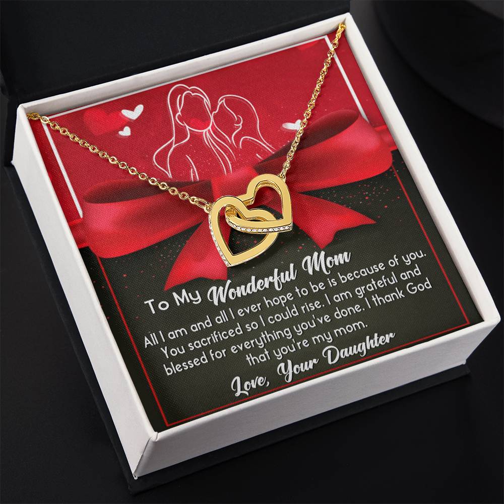 To My Wonderful Mom Necklace Gift For Mothe's Day Jewelry From Daughter, Birthday Gift For Mom With Message Card And Gift Box 925 Silver Necklace Interlocking Necklace With Meaningful Message Card And Box.