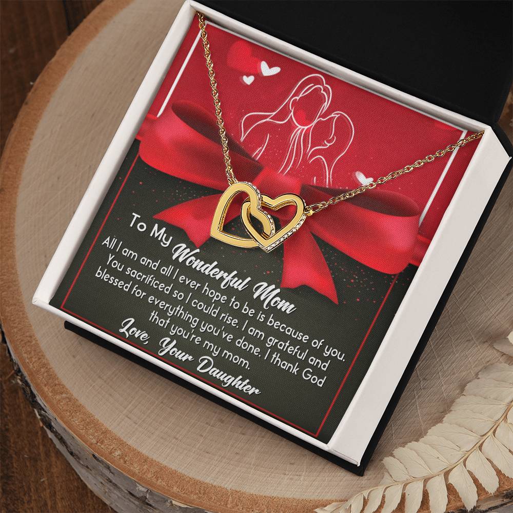 To My Wonderful Mom Necklace Gift For Mothe's Day Jewelry From Daughter, Birthday Gift For Mom With Message Card And Gift Box 925 Silver Necklace Interlocking Necklace With Meaningful Message Card And Box.