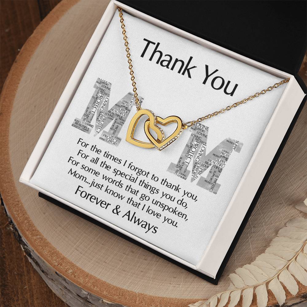 Thank You Mom Heart Necklace with Sentimental Message Card
