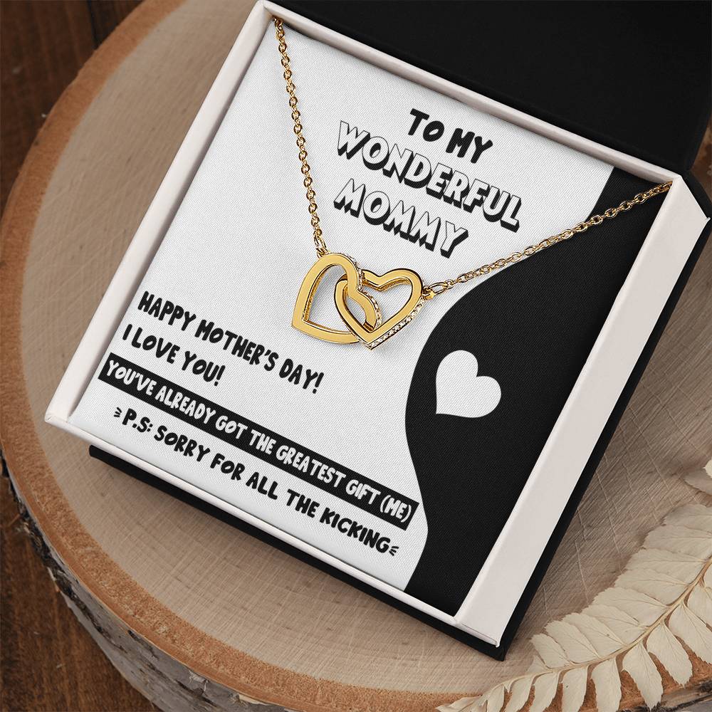 To My Wonderful Mommy Necklace For Mothe's Day Jewelry For Mom, Gift For Mommy From Baby Bump, Pregnancy Gift For Mommy Interlocking Necklace With Meaningful Message Card And Box.