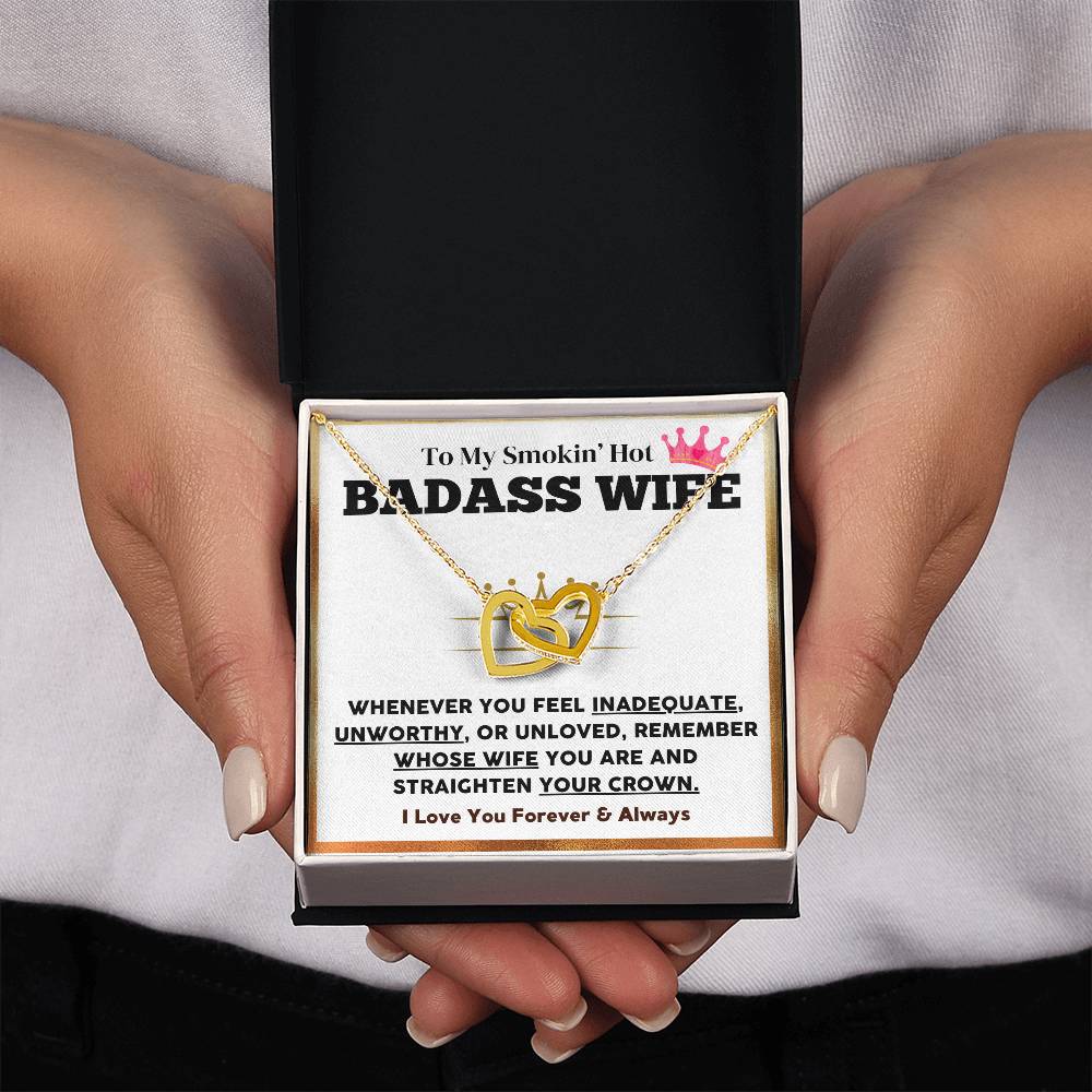 Badass Wife Necklace Gift with Crown Message Card