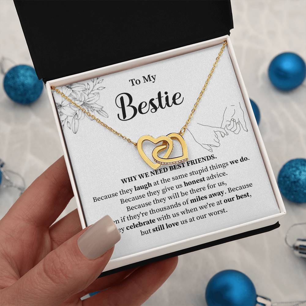 Bestie Interlocking Heart Necklace with Message Card