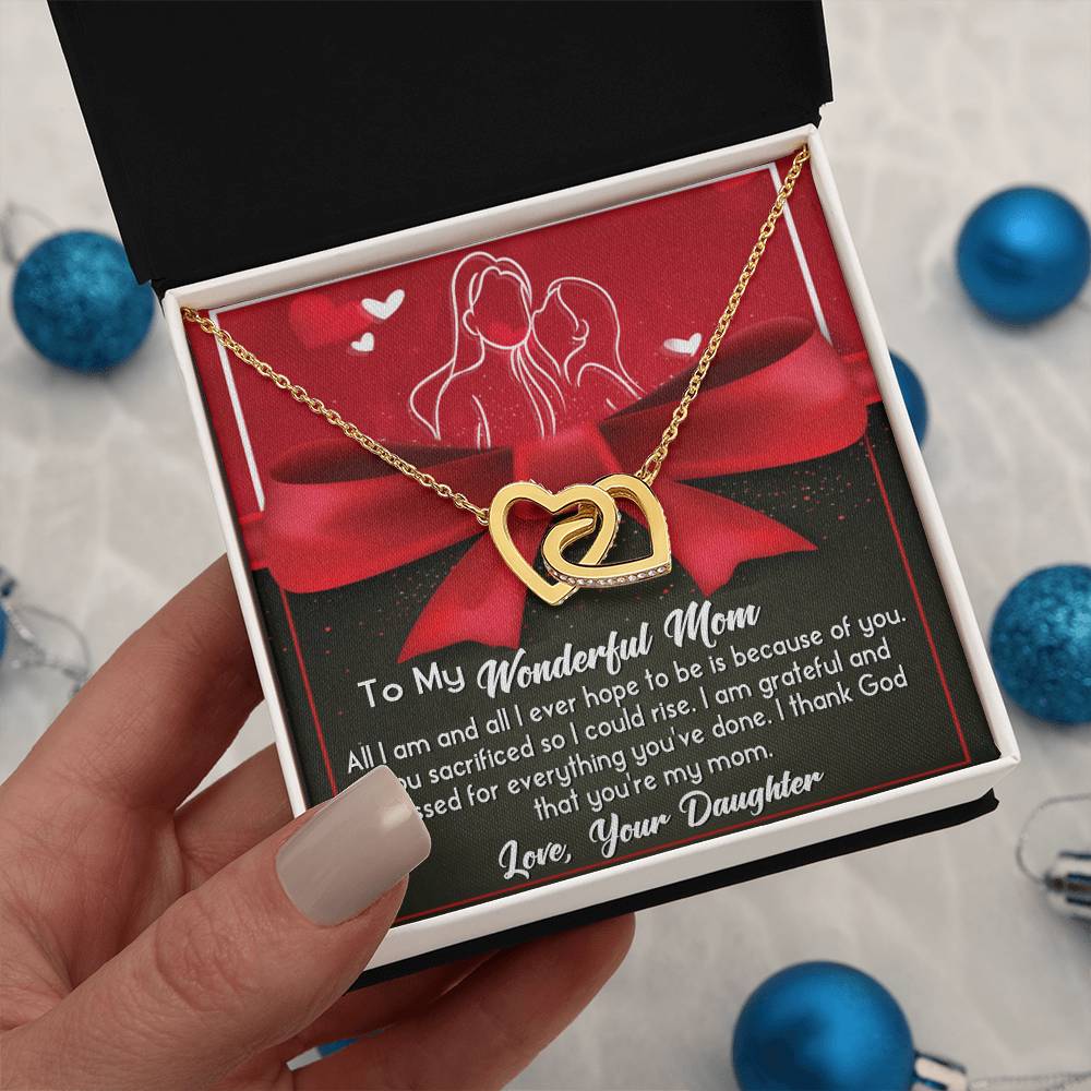 To My Wonderful Mom Necklace Gift For Mothe's Day Jewelry From Daughter, Birthday Gift For Mom With Message Card And Gift Box 925 Silver Necklace Interlocking Necklace With Meaningful Message Card And Box.