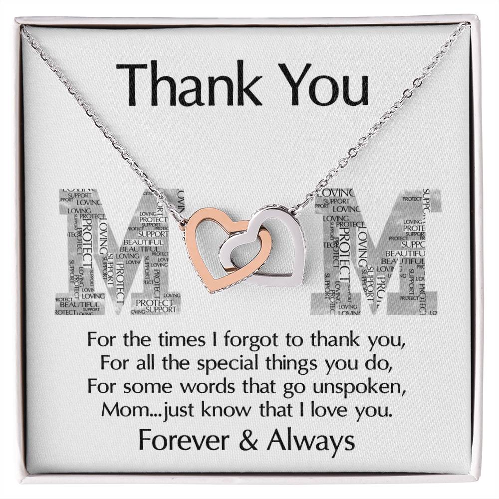 Thank You Mom Heart Necklace with Sentimental Message Card