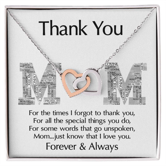 Thank You Mom Heart Necklace with Sentimental Message Card